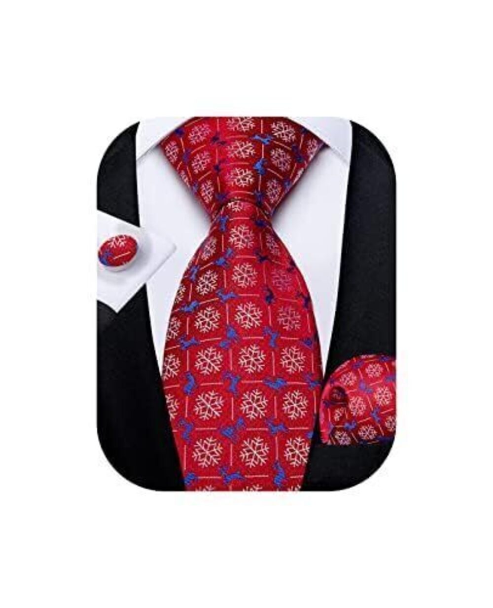3166 Christmas Ties Xmas Holiday Necktie and Pocket Square Cufflinks Set